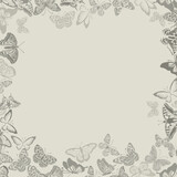 Fototapeta Młodzieżowe - Background frame with vintage beige butterflies. hand drawing. Not AI, Vector illustration