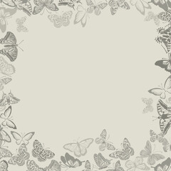Wall Mural - Background frame with vintage beige butterflies. hand drawing. Not AI, Vector illustration