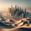 Realistic painting of a megacity buried in sand