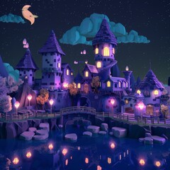 Sticker - a cartoon castle with lights on it