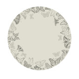 Fototapeta Młodzieżowe - Background round frame with vintage beige butterflies. hand drawing. Not AI, Vector illustration.
