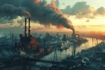 Poster - An epoch of industrialization and urbanization, transforming societies and economies. Concept of industrial revolution. Generative Ai.