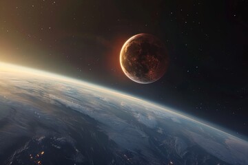 Earth's horizon with a breathtaking lunar eclipse, illustrating astronomical wonder and the beauty of our planet