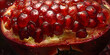 Fresh juicy pomegranate bright background design. Natural organic red fruit concept banner. Raster bitmap digital photo style illustration. AI artwork.