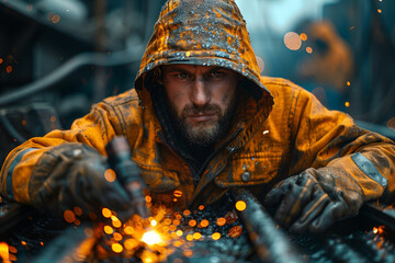 Poster - A skilled welder joining metal with precision and strength, creating structures that endure. Concept of welding proficiency. Generative Ai.
