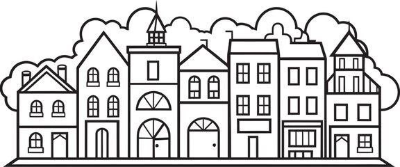  Architectural Aura: Minimalist Townscape Line Art Icon Skyline Symphony: Vector Icon of Basic Townscape