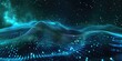 Futuristic Digital Terrain with Starry Night and Northern Lights, Dynamic 3D Landscape with Green Aurora Borealis for Sci-fi Background
