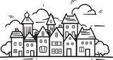 Fototapeta Miasto - Townscape Treasures: Simple Line Drawing Icon Urban Oasis: Vector Logo Design of Cityscape Sketch