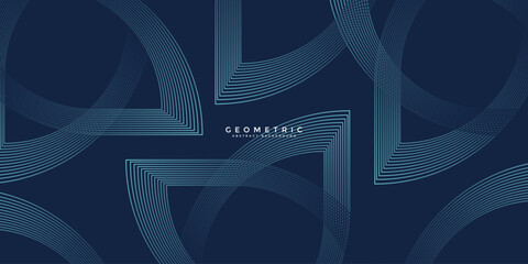Wall Mural - Dark blue abstract background with glowing geometric lines. Modern shiny blue rounded square lines pattern. Elegant graphic design. Futuristic technology concept. Vector illustration