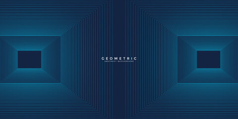 Wall Mural - Dark blue abstract background with glowing geometric lines. Modern shiny blue rounded square lines pattern. Elegant graphic design. Futuristic technology concept. Vector illustration