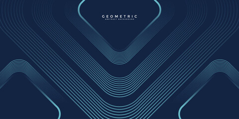 Wall Mural - Dark blue abstract background with glowing geometric lines. Modern shiny blue rounded square lines pattern. Elegant graphic design. Futuristic technology concept. Vector illustration