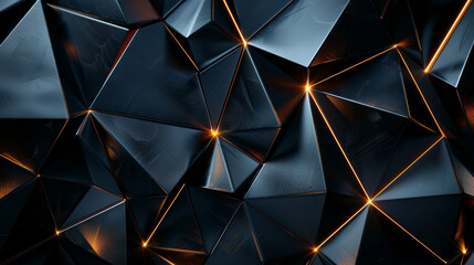 Wall Mural - Geometric wall with glowing orange edges and shadows.