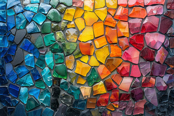 Leinwandbilder - A mosaic of colorful glass shards and tiles, arranged to depict a vibrant scene or pattern. Concept of mosaic art and craftsmanship. Generative Ai.