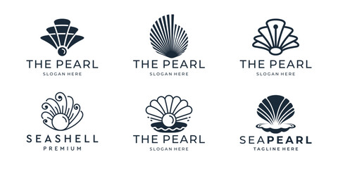 Poster - set of pearl logo design inspiration. abstract collection of various seashells isolated on white background