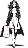 Fototapeta Koty - City Chic Couture: Young Woman Shopping Bag Graphics Fashionable Femme: Vector Logo of Urban Shopper