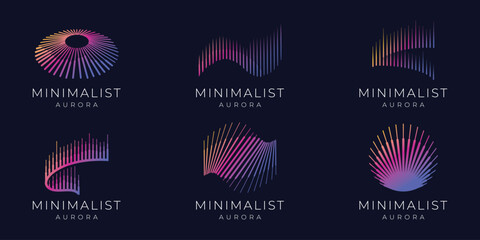 set of abstract aurora sunburst modern logo design for industry technology company business.
