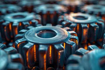 Poster - A visual metaphor of gears meshing together seamlessly, representing efficiency and productivity. Concept of teamwork and efficiency. Generative Ai.