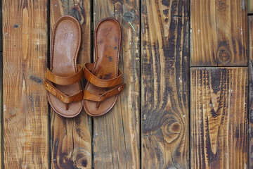 summer sandals on a wooden deck