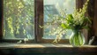 A Bouquet Of Lily-Of-The-Valley Flowers On A Windowsill In A Country House In The Spring Morning