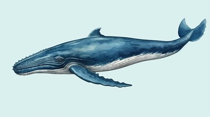 Wall Mural - Watercolor big whale in hand painting style isolated on white background.