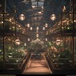 An enchanting indoor botanical garden with glowing orbs, inviting relaxation and exploration.