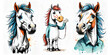 Sweet and funny animated horses. AI generative	