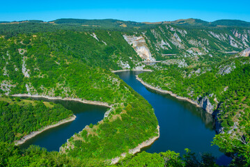 Sticker - Meanders of river Uvac in Serbia during a sunny day