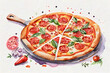 pizza with salami and tomatoes.  AI generative	