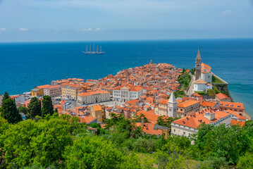 Canvas Print - Aerial view of Piran taken from the old fortification, Slovenia