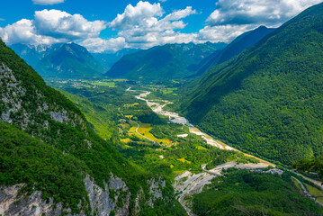 Panorama view over Soca river valley in Slovenia