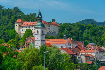 Canvas Print - Cityscape of Skofja Loka town in Slovenia