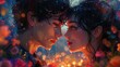 Illustration of Handsome boy and beautiful girl couples close up face, relationship illustration, romantic color and vibes