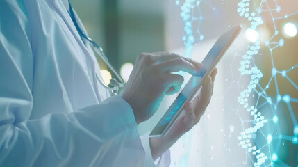 Doctor Using Tablet for Medical Record Management