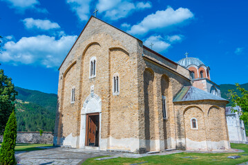 Poster - Studenica monastery during a sunny day in Serbia