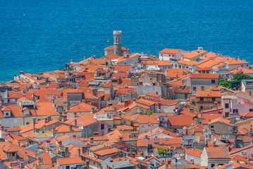 Wall Mural - Aerial view of Piran taken from the old fortification, Slovenia