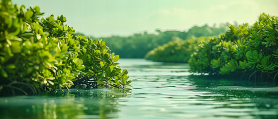 Tranquil Mangrove Forest with Water Pathway, Serene Tropical Environment for Adventure and Relaxation, Natural Scenic Beauty