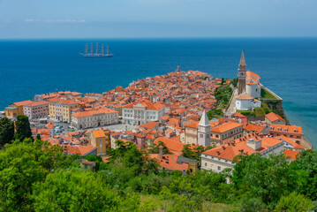 Poster - Aerial view of Piran taken from the old fortification, Slovenia