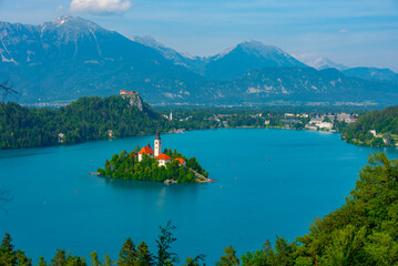 Canvas Print - Aerial view of lake Bled in Slovenia