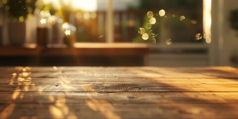 Wall Mural - A wooden table with a view of the outside