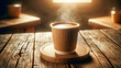 © chopoo - take-out coffee cup, placed on a rustic wooden table.