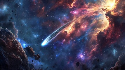 Wall Mural - Comet's Trail: A Captivating View of a Comet Streaking Through the Celestial Canopy, Illuminating the Night Sky with Cosmic Splendor