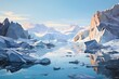 Icebergs floating in the ocean. Winter landscape. 3d rendering