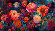 a vibrant and colorful bouquet of various flowers in full bloom