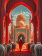 eid al adha, sheep and mosque background - generative ai