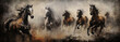 abstract textured drawing horses in wildlife shaded oil painting for Interior Murals Wall Art Décor.