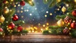 Festive christmas decorations dangle from a tree surrounded by enchanting bokeh lights, crafting a cozy holiday atmosphere