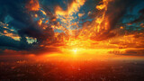 Fototapeta Tulipany - A beautiful sunset over a city with a few clouds in the sky. AI.