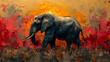 In a world alive with color, an elephant strides confidently, its form a masterpiece of nature's exuberance and vitality