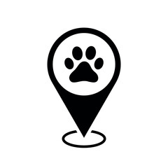 Wall Mural - pet store location map pointer, dog paw icon with location pin, black symbol isolated on white backg