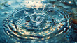 A drop of water falls into a body of water, creating a ripple effect. AI.